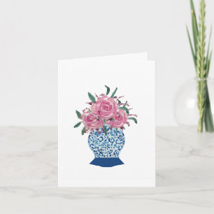 Carte de vœux Pot à gingembre bleu blanc Roses