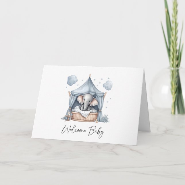 Carte de voeux pour bébé avec un joli éléphant (Devant)