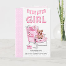 Carte de voeux pour bébé fille rose points