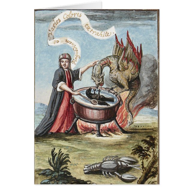 Carte de voeux pour cauldron et dragon du magicien (Devant)