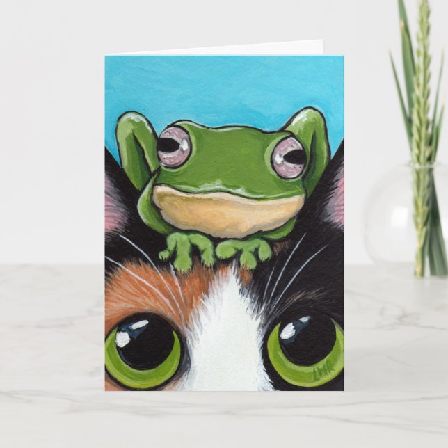 Carte de voeux pour chat de grenouille mignonne et (Devant)