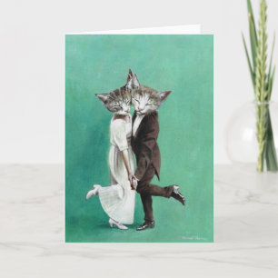 Carte de voeux pour chats dansants vintages