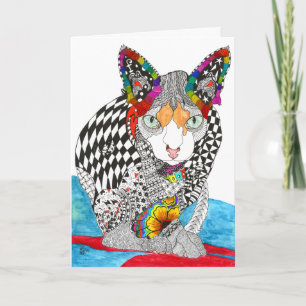 Carte de voeux pour chats Sphynx sans cheveux colo