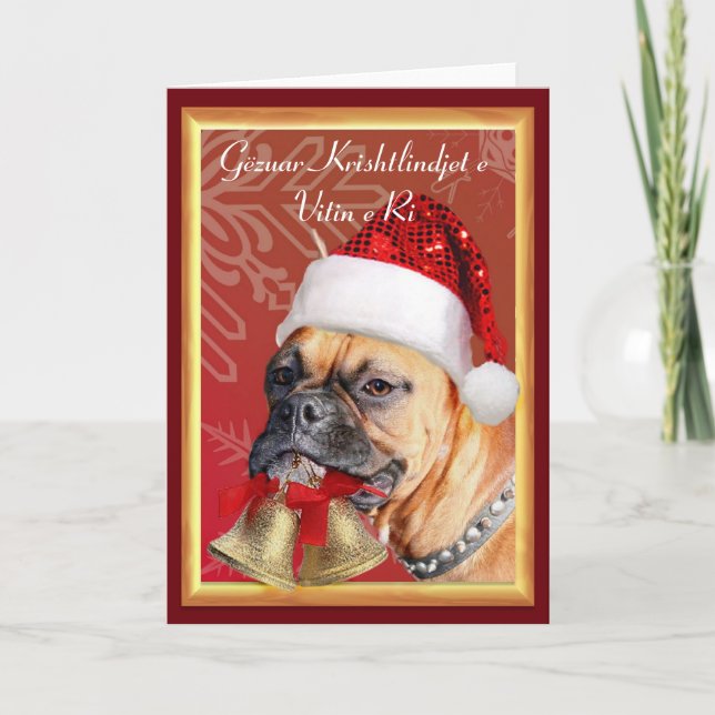 Carte de voeux pour chien boxeur de Noël (Devant)