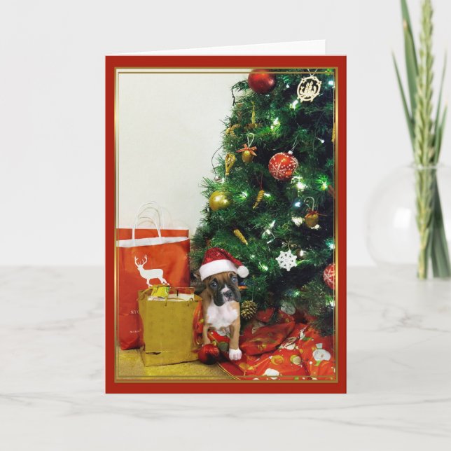 Carte de voeux pour chien boxeur de Noël (Devant)