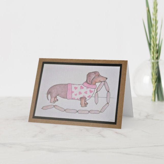 Carte de vœux pour chien saucisson cœur d'amour Da (Devant)