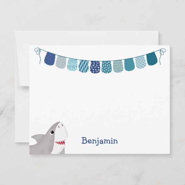 Carte de vœux pour enfants requin sarcelle et bleu (Devant)