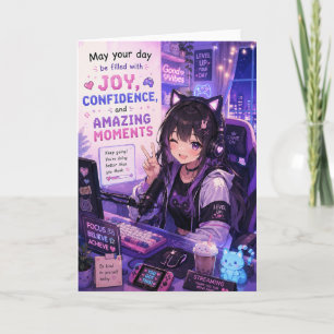 Carte de vœux pour fille gameuse anime Streameus