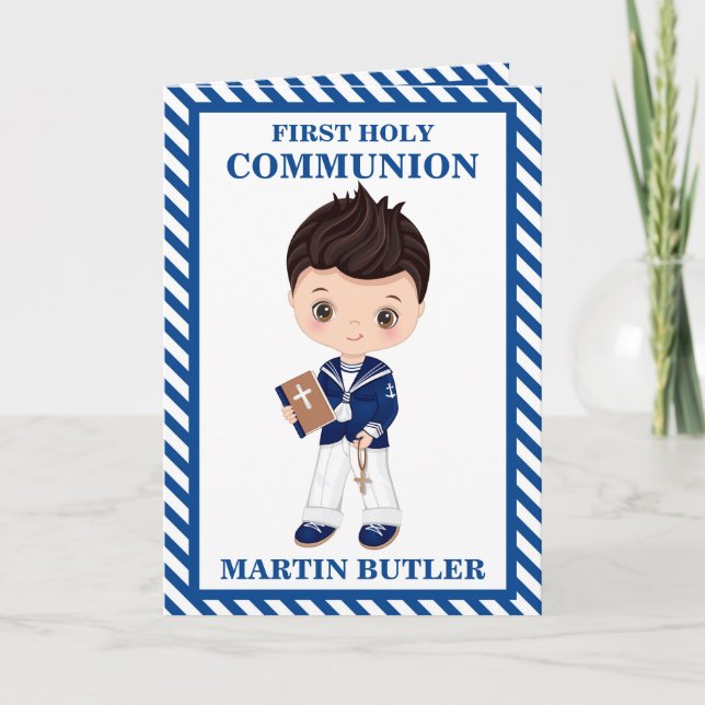 Carte de voeux pour garçon de première communion e (Devant)