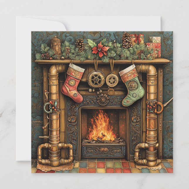 Carte de voeux pour la cheminée de Noël Steampunk (Devant)