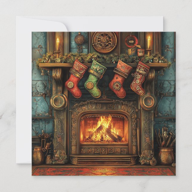 Carte de voeux pour la cheminée de Noël Steampunk (Devant)