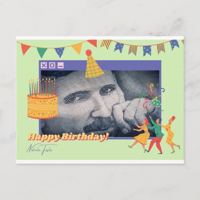 Carte de voeux pour l'anniversaire de Nikola Tesla (Devant)