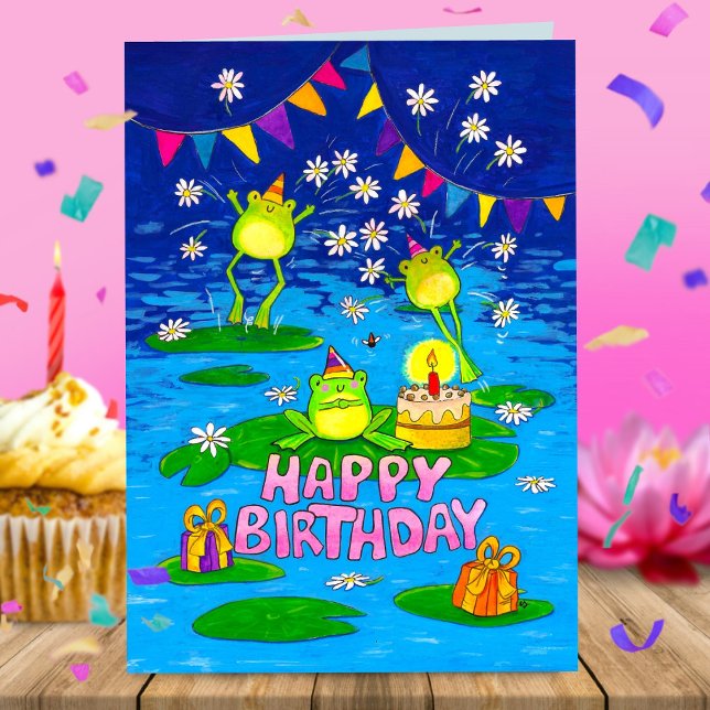 Carte de voeux pour l'anniversaire des grenouilles (Créateur téléchargé)