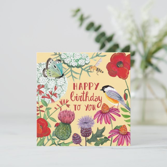 Carte de voeux pour l'anniversaire d'oiseaux fleur (Debout devant)