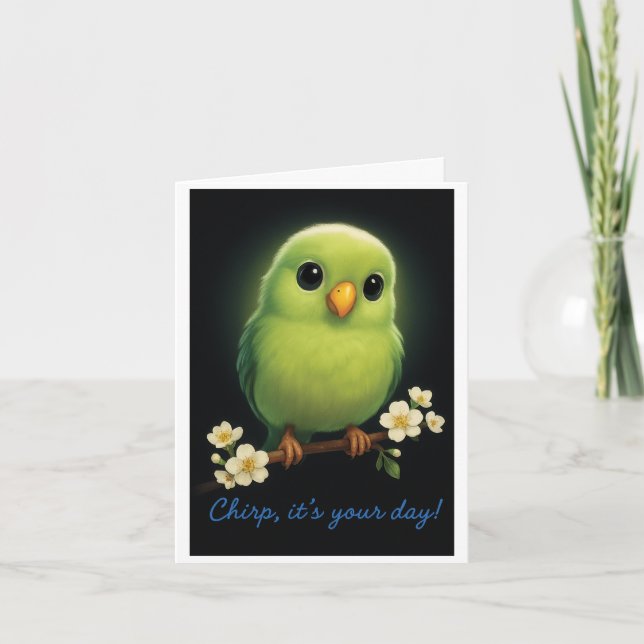 Carte de voeux pour l'anniversaire d'oiseaux verts (Devant)