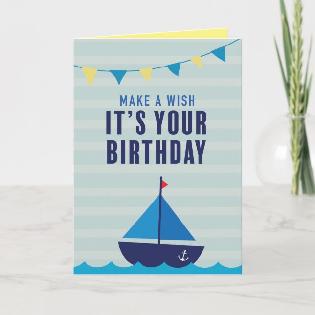 Carte de voeux pour l'anniversaire du bateau bleu (Devant)