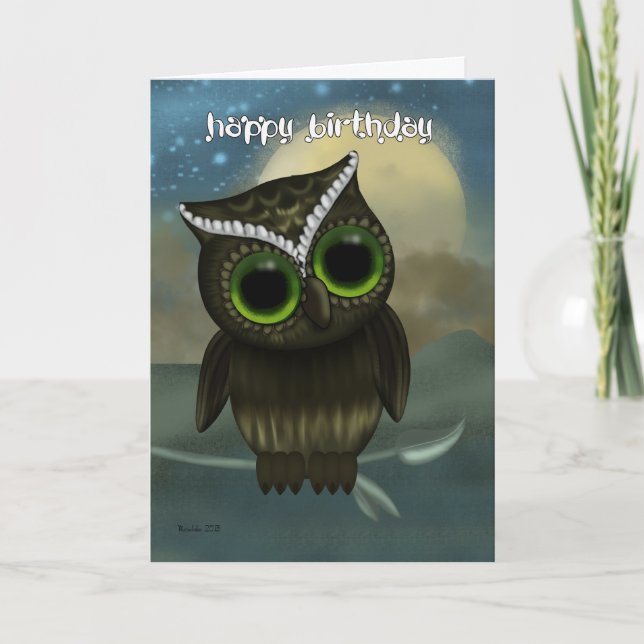 Carte de voeux pour l'anniversaire du hibou, hibou (Devant)