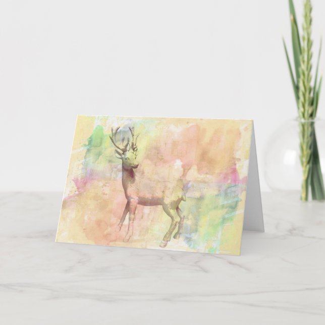 Carte de voeux pour l'aquarelle de cerf (Devant)