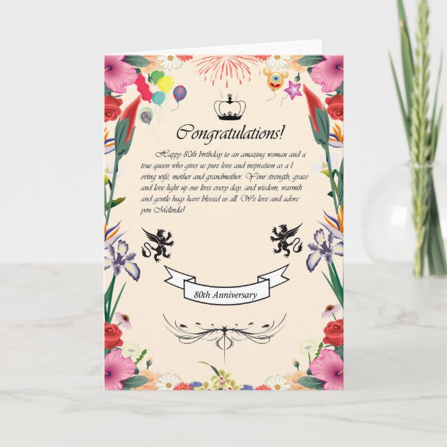 Carte de voeux pour le 80e anniversaire de Melinda (Devant)
