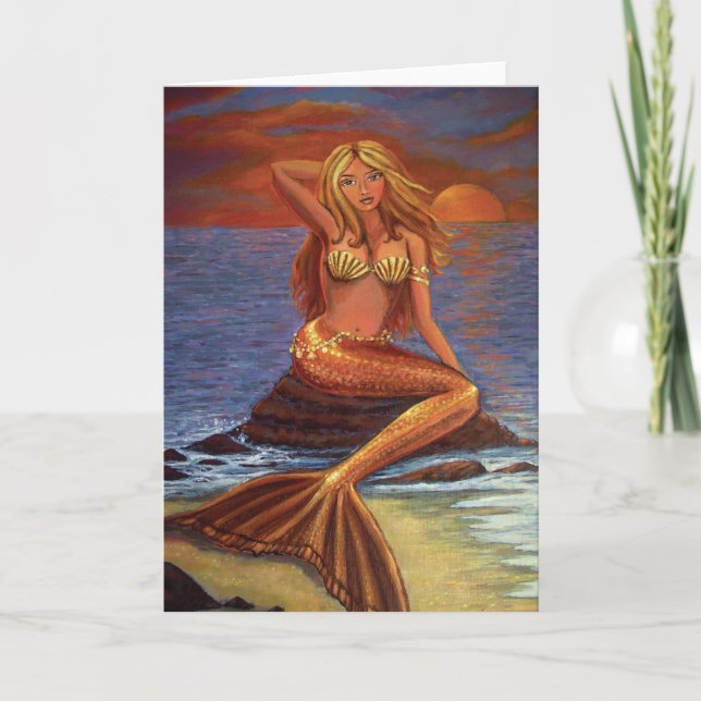 Carte de voeux pour le coucher de soleil de sirène (Devant)