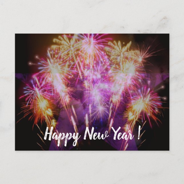 Carte de vœux pour le Nouvel An avec feux d'artifi (Devant)