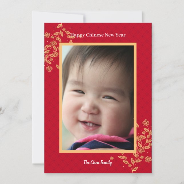 Carte de voeux pour le Nouvel An chinois en fleurs (Devant)