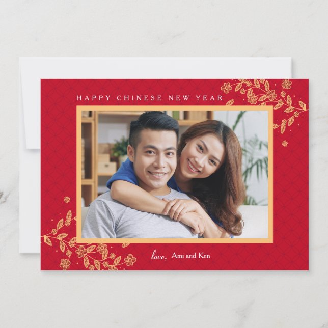 Carte de voeux pour le Nouvel An chinois en fleurs (Devant)