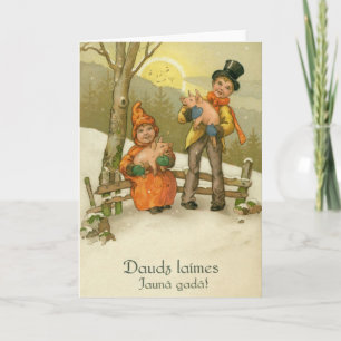 Carte de voeux pour le Nouvel An vintage de Chiens