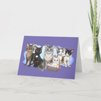 Carte de voeux pour les chats et l'équipage 5" x 7