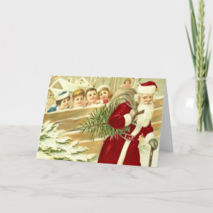 Carte de voeux pour les enfants regardant Père Noë