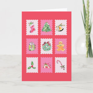 Carte de vœux pour les fêtes avec timbre aquarelle