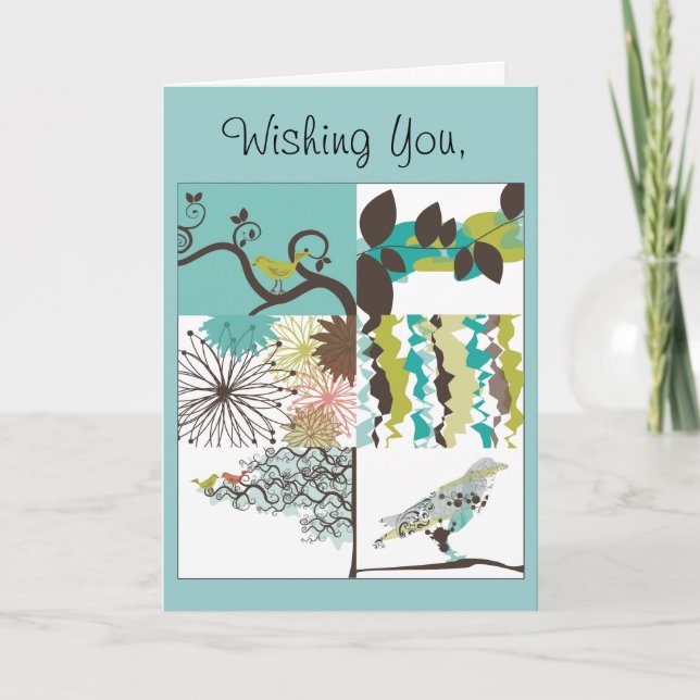 Carte de voeux pour les oiseaux et les fleurs (Devant)