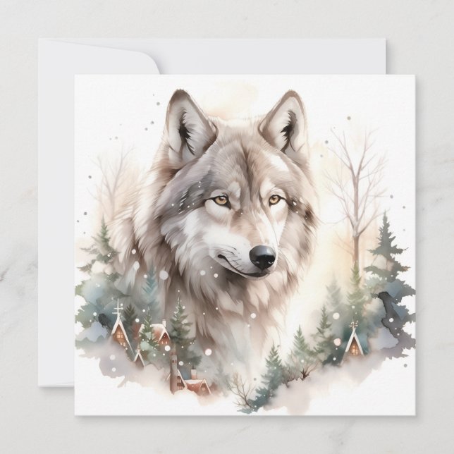 Carte de voeux pour loup d'hiver (Devant)