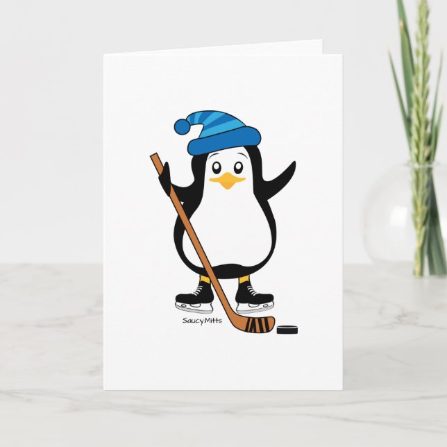 Carte de voeux pour manchot de hockey (Devant)