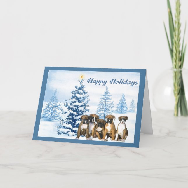Carte de voeux pour Noël Arbre Bleu Boxer (Devant)