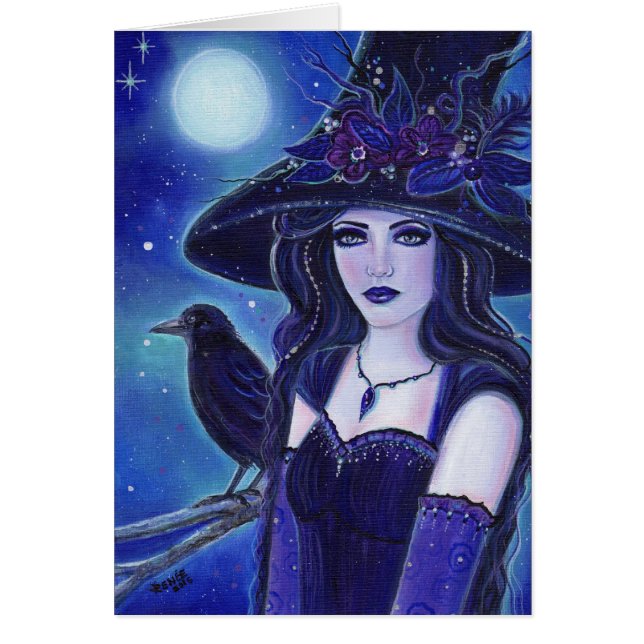 Carte de voeux pour sorcière Raven Halloween par R (Devant)
