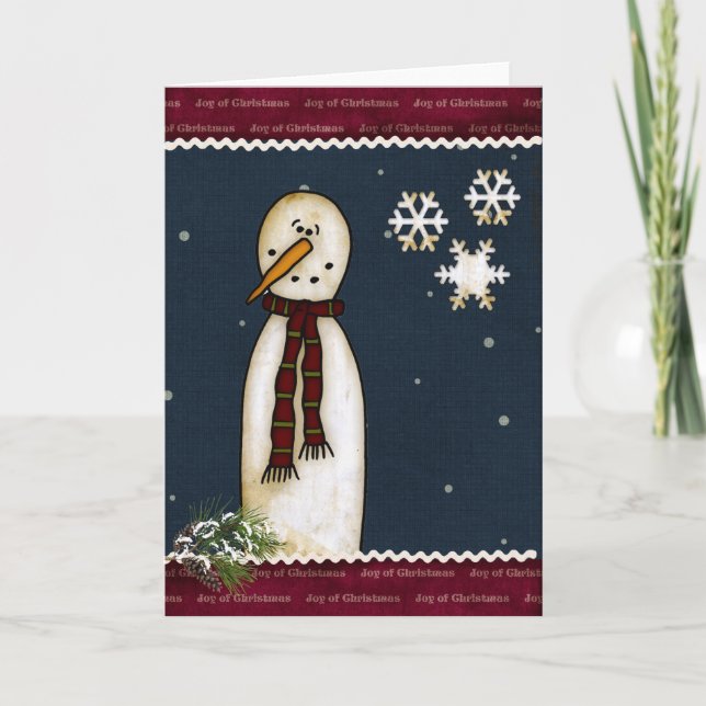 Carte de voeux primitive de Noël de bonhomme de (Devant)