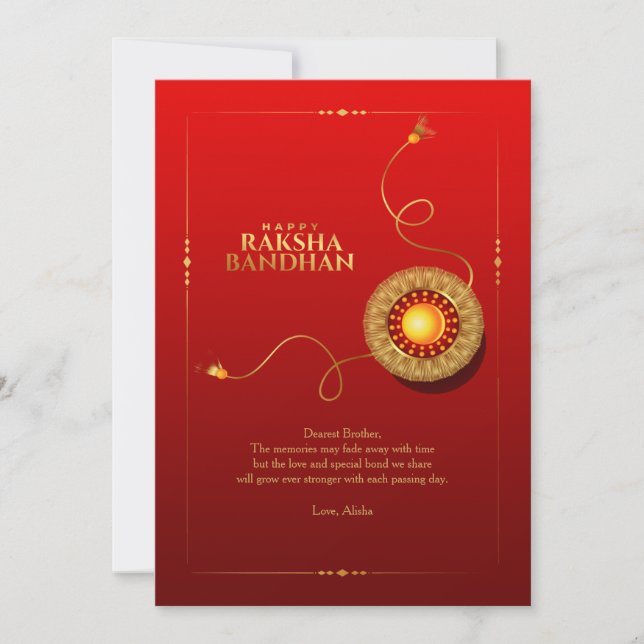 Carte de voeux Raksha Bandhan Red et Gold (Devant)