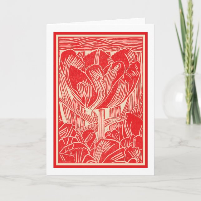 Carte de voeux Red Tulip Linocut (Devant)
