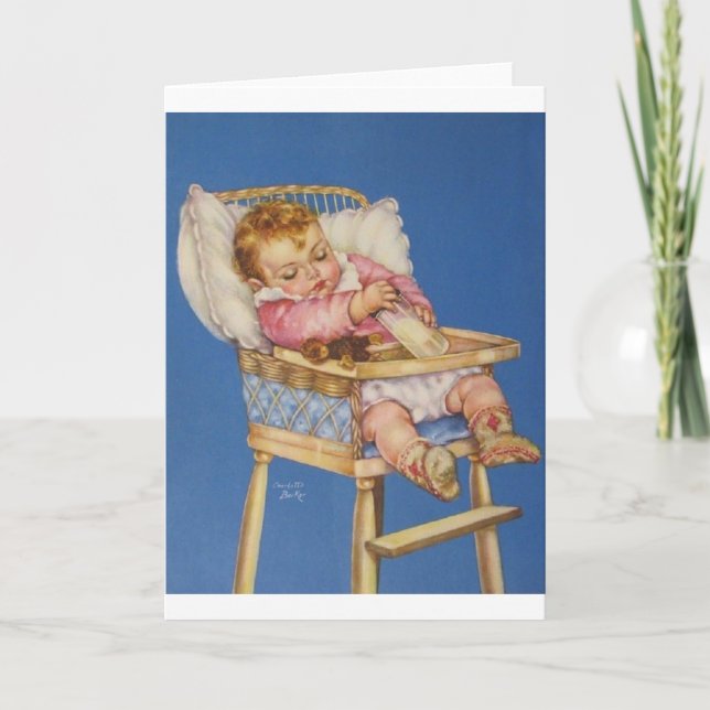 Carte de voeux Retro Baby In High Chair (Devant)