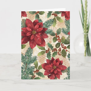 Carte de vœux rétro Noël années 50 poinsettia