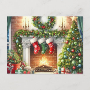 Carte de vœux rétro Noël Maison de vacances confor
