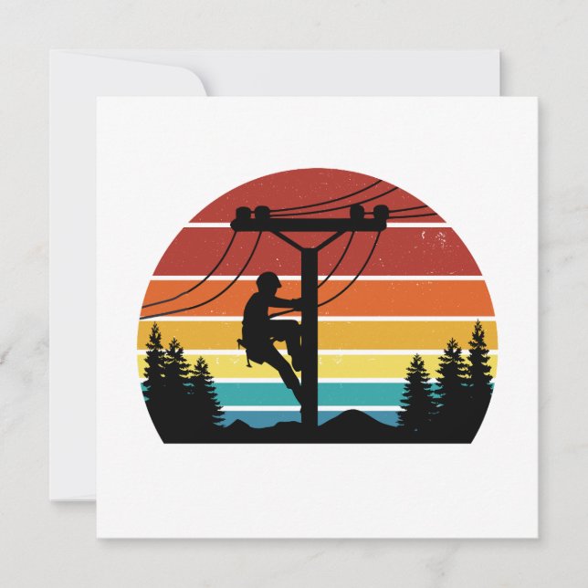 Carte de voeux rétro Sunset Lineman vintage (Devant)