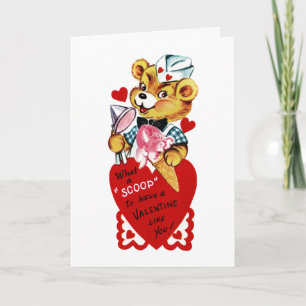 Carte de voeux Retro Valentine Bear and Ice Cream