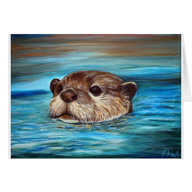Carte de voeux River Otter Painting (Devant horizontal)