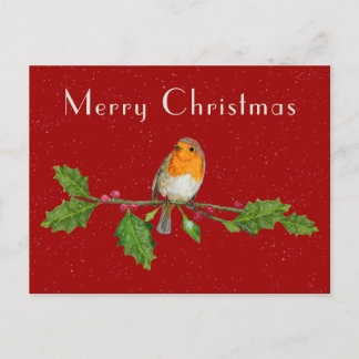Carte de voeux Robin de Noël Watercolor