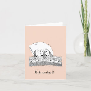 Carte de voeux rose à main lapins Jouer Piano