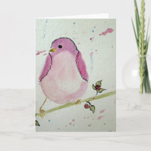 Carte de voeux rose de fantaisie de blanc d'oiseau