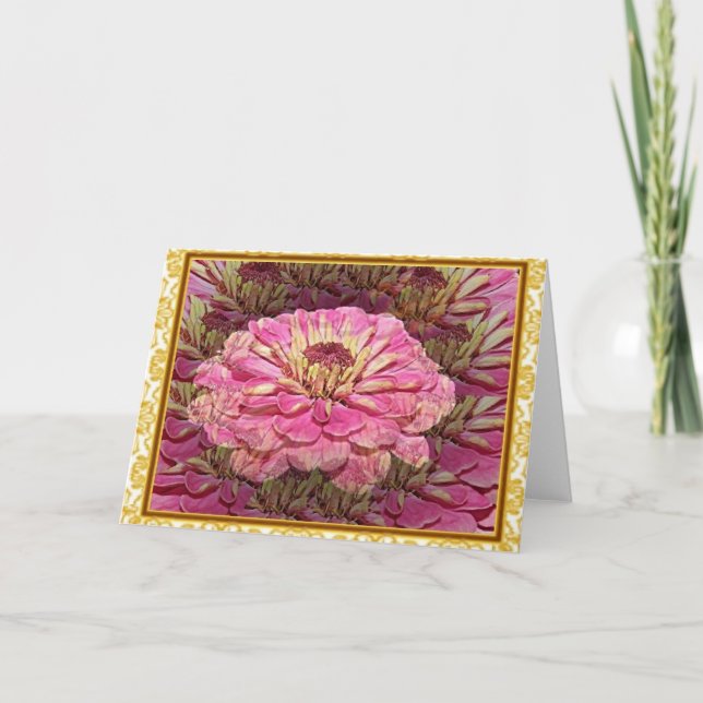 Carte de voeux rose de fleur de Zinnia (Devant)