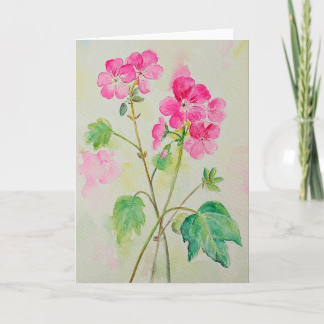 Carte de voeux rose de géranium d'aquarelle (Devant)